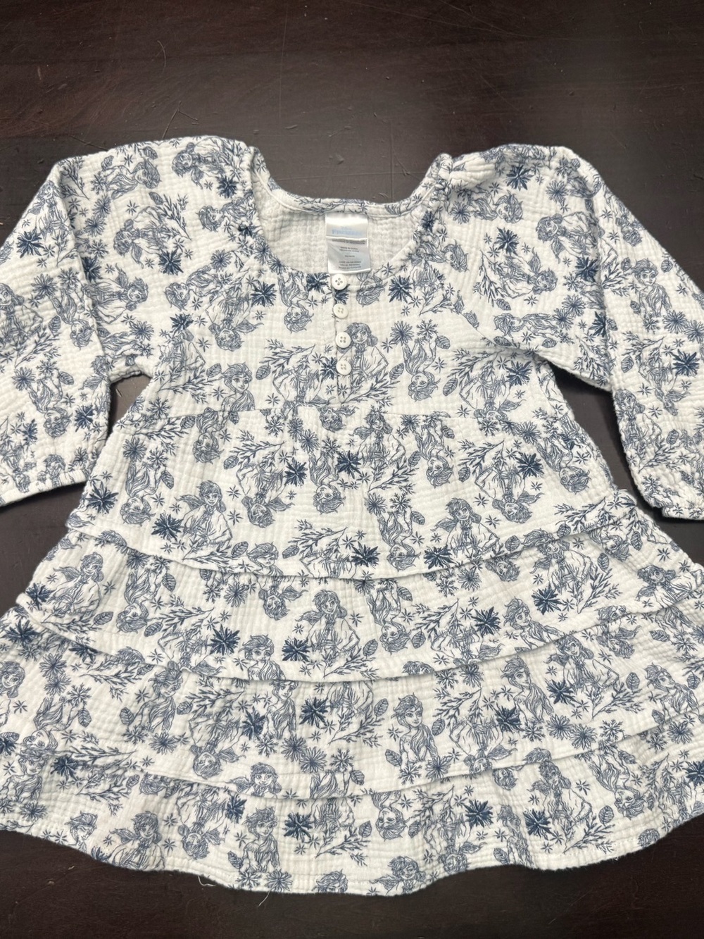 Long Sleeve Frozen Tiered Girls Dress in Blue Floral Print